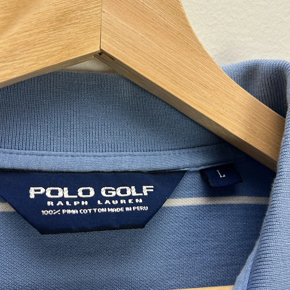 Ralph Lauren Polo Golf Shirt Blue White Stripe Pima Cotton Mens Large Preppy